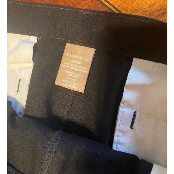 George Dress Pants Slacks Men's Size 38 x 30 Black Pleated Front Slash Pockets. - Picture 4 of 5